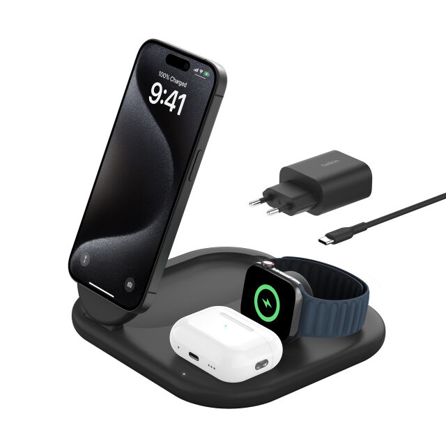 Supporto Telefono Pieghevole Knightsbridge Per Doppia Presa A Muro - Colore Nero