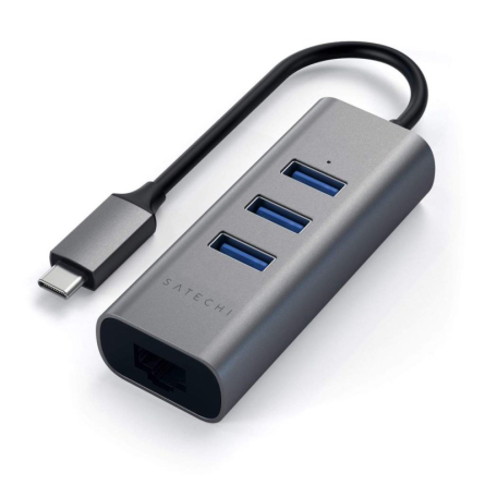 HUB 3 porte USB 3.0 di Satechi con porta Ethernet grigio siderale