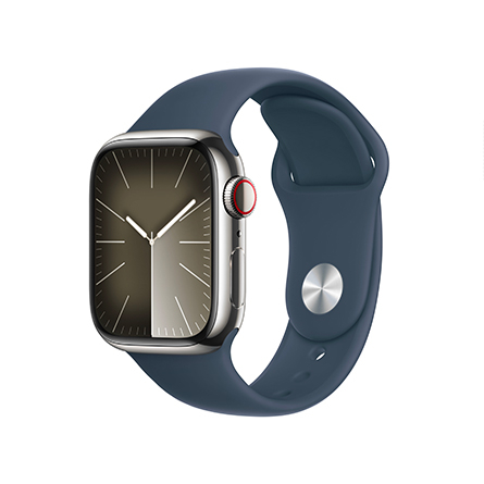 Apple Watch Series 9 GPS + Cellular acciaio argento con cinturino Sport blu tempesta
