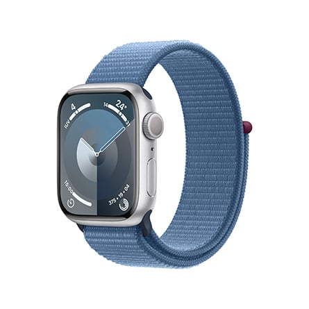 Apple Watch Series 9 alluminio argento con cinturino Sport Loop blu inverno