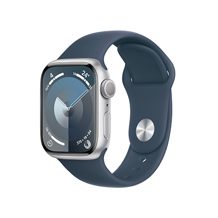 Apple Watch Series 9 alluminio argento con cinturino Sport Blu tempesta