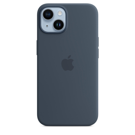 Custodia MagSafe in silicone per iPhone 14 blu tempesta