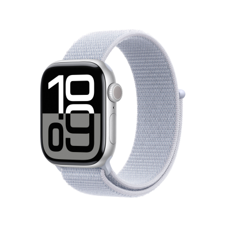 Apple Watch Series 10 GPS 42mm in alluminio color argento con cinturino Sport Loop nuvola azzurra
