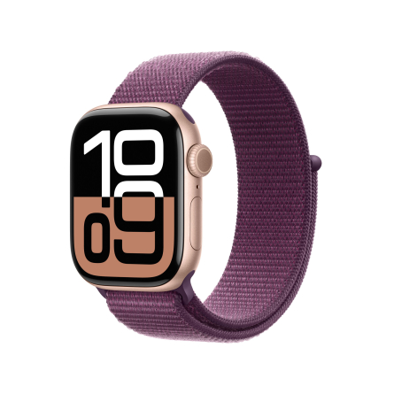 Apple Watch Series 10 GPS 42mm in alluminio color oro rosa con cinturino Sport Loop prugna