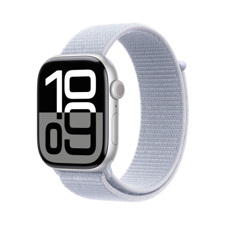Apple Watch Series 10 GPS 46mm in alluminio color argento con cinturino Sport Loop nuvola azzurra