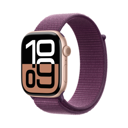 Apple Watch Series 10 GPS 46mm in alluminio color oro rosa con cinturino Sport Loop prugna