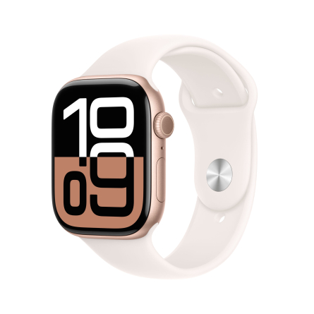 Apple Watch Series 10 GPS + Cellular 46mm in alluminio color oro rosa con cinturino Sport rosa fard - S/M