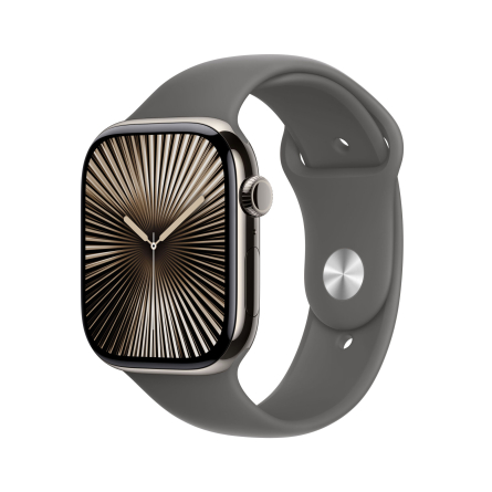 Apple Watch Series 10 GPS + Cellular 46mm in titanio naturale con cinturino Sport grigio pietra - M/L