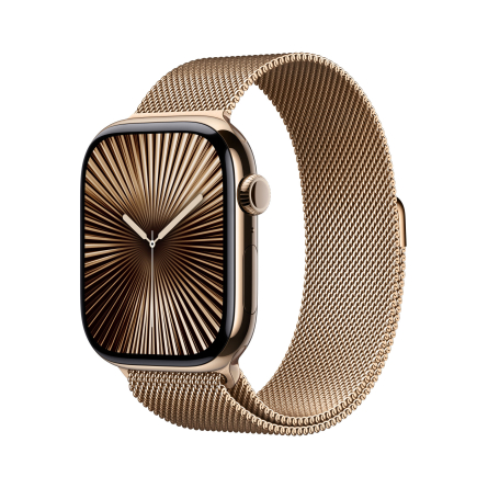 Apple Watch Series 10 GPS + Cellular 46mm in titanio color oro con cinturino Loop in maglia milanese oro - M/L