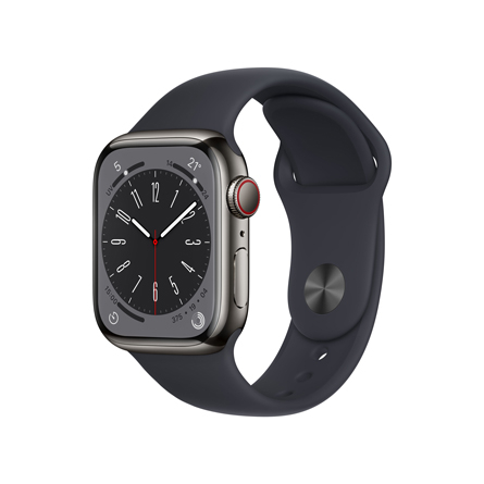 Apple Watch Series 8 GPS + Cellular 41mm cassa in acciaio inossidabile color grafite con cinturino Sport mezzanotte