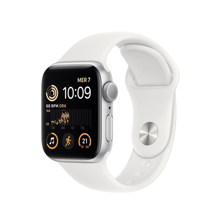 Apple Watch SE GPS 44mm cassa in alluminio color argento con cinturino Sport bianco