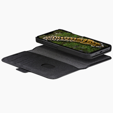 dbramante1928 − Custodia a portafoglio in pelle sostenibile per iPhone 14 Pro Max nero