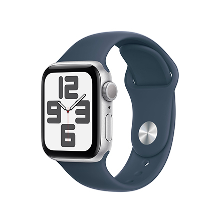 Apple Watch SE alluminio argento con cinturino Sport blu tempesta