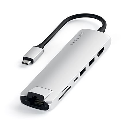 Hub Slim Satechi USB-C multiporta con adattatore Ethernet - Argento