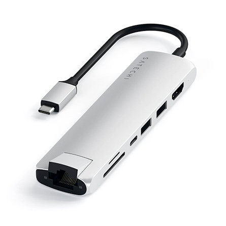Hub Slim Satechi USB-C multiporta con adattatore Ethernet - Argento