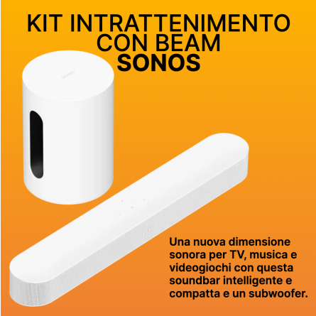 Kit Sonos Intrattenimento con Beam composto da 1 Sonos Sub Mini bianco e 1 Sonos Beam bianco