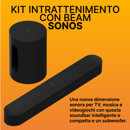 Kit Sonos Intrattenimento con Beam composto da 1 Sonos Sub Mini nero e 1 Sonos Beam nero
