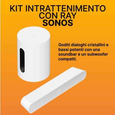 Kit Sonos Intrattenimento con Ray composto da 1 Sonos Sub Mini bianco e 1 Sonos Ray bianco