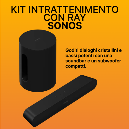 Kit Sonos Intrattenimento con Ray composto da 1 Sonos Sub Mini nero e 1 Sonos Ray nero