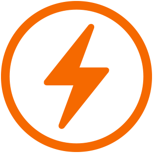 Icona di un fulmine arancione dentro un cerchio arancione, per indicare la durata della batteria