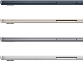 Quattro portatili MacBook Air nei colori disponibili: mezzanotte, galassia, grigio siderale e argento