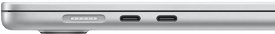 Porta MagSafe collocata sul lato sinistro, in fondo. Due porte Thunderbolt collocate sul lato sinistro, a destra della porta MagSafe.