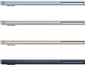 Quattro MacBook Air nei colori disponibili: celeste, argento, galassia e mezzanotte
