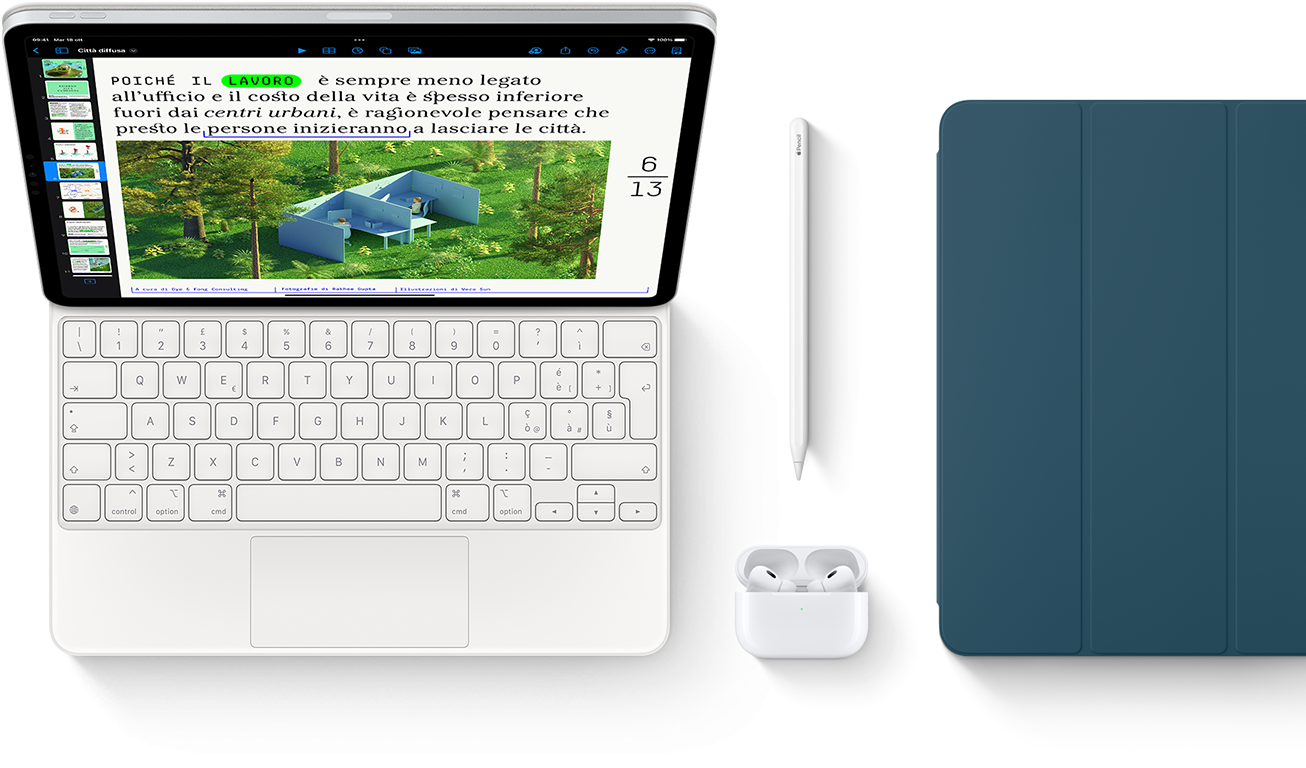 Smart Keyboard Folio, Apple Pencil, AirPods Pro e Smart Cover per iPad color blu oceano
